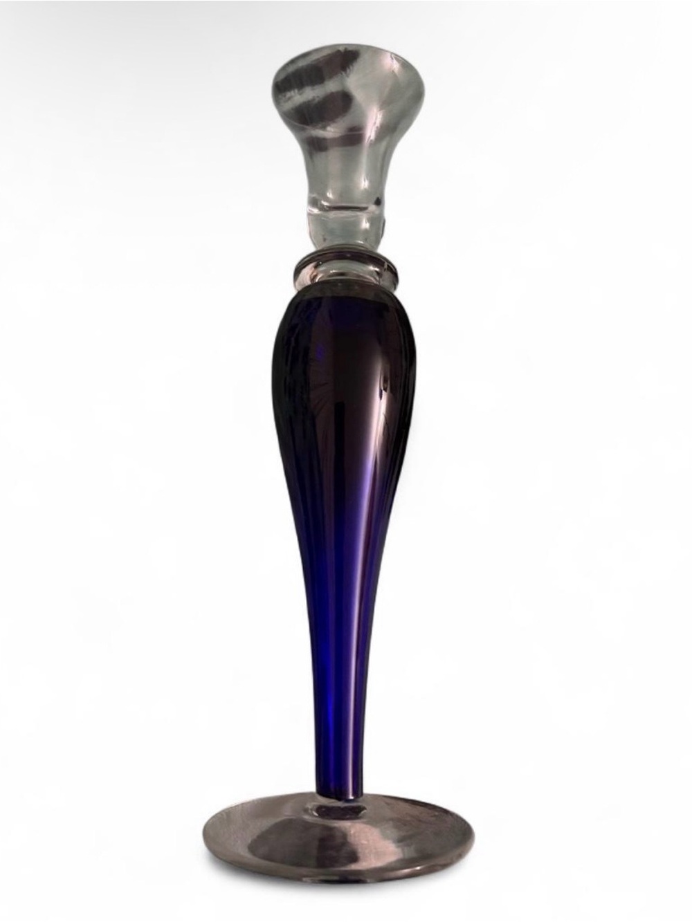 Cobalt Blue Cased Blown Art Glass Tapered Candlestick Holder